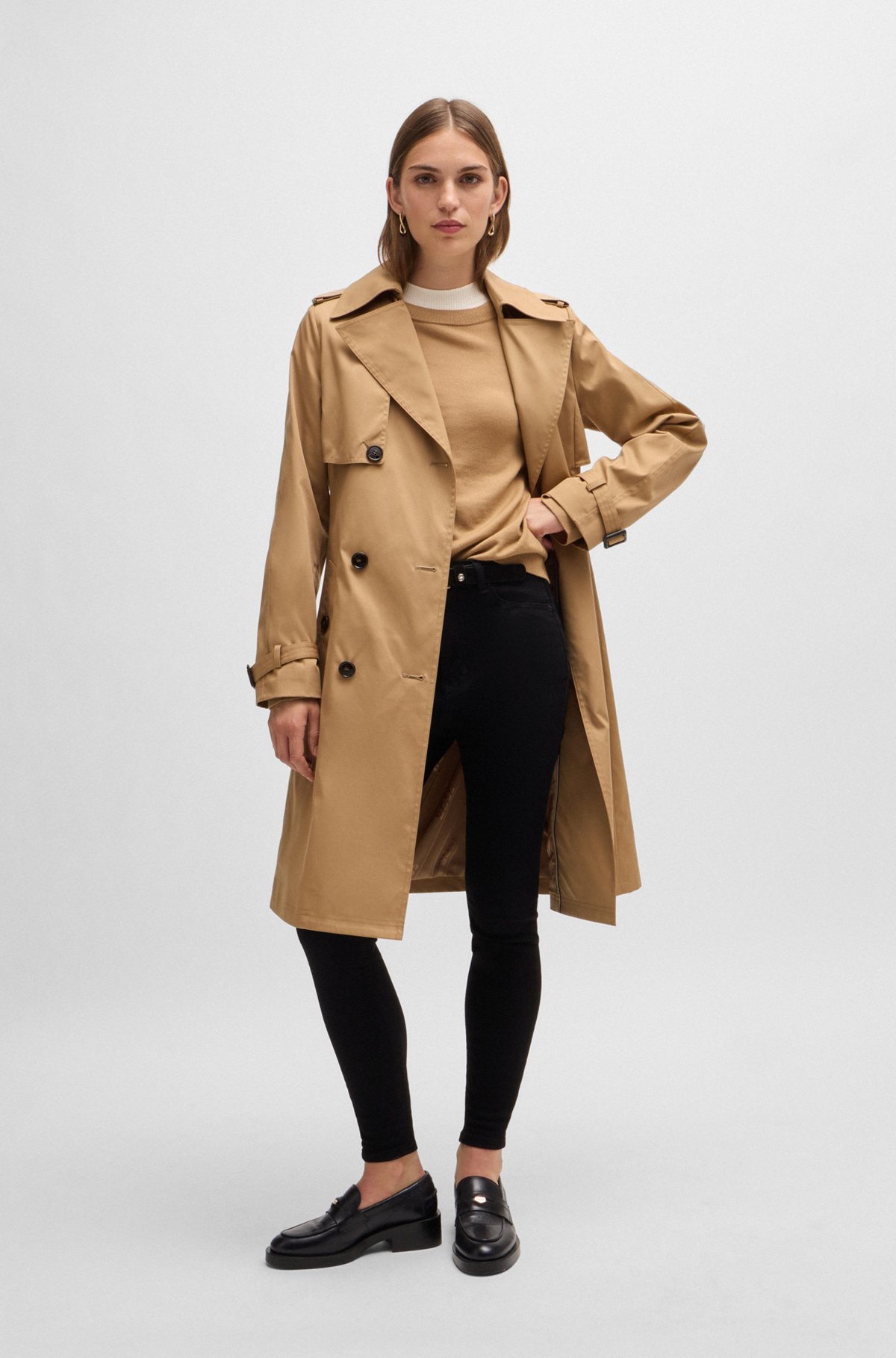 BOSS - ダブルブレスト トレンチコート バックル付きベルト BOSS - ダブルブレスト トレンチコート バックル付きベルト