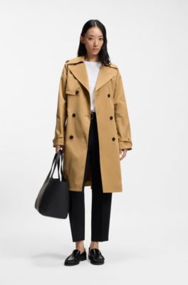 Dobbeltradet trenchcoat med b&aelig;lte med sp&aelig;nde, Beige