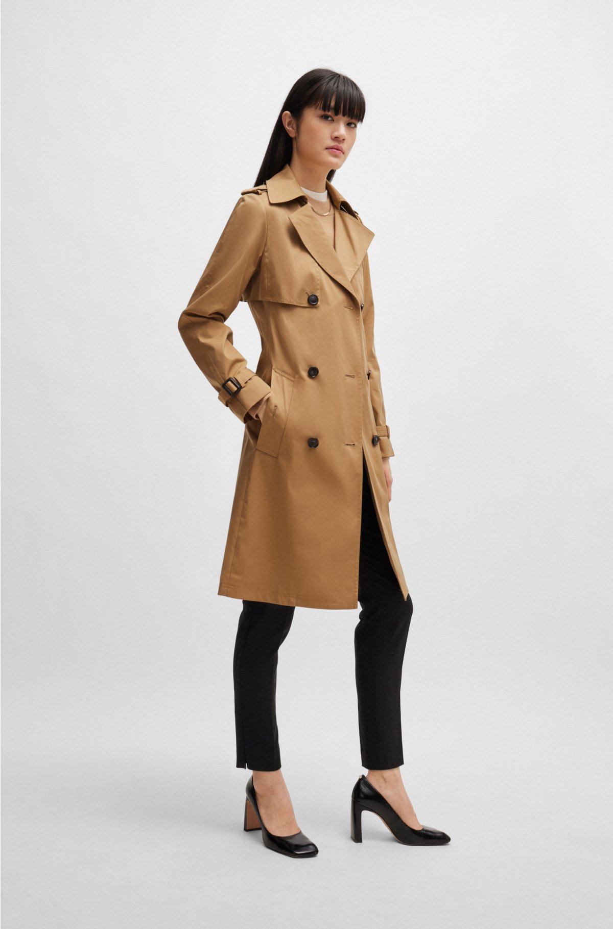 Regular-fit trench coat with buckled belt, Brown