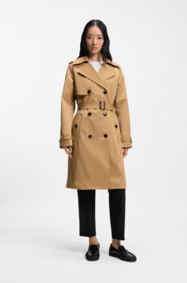 Double-breasted trench coat with buckled belt, Beige