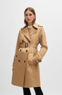 Trench croisé avec ceinture à boucle, Beige