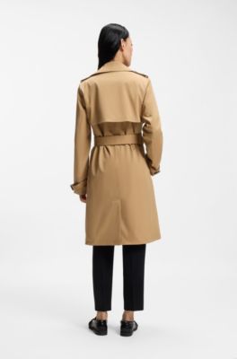 Dobbeltradet trenchcoat med b&aelig;lte med sp&aelig;nde, Beige