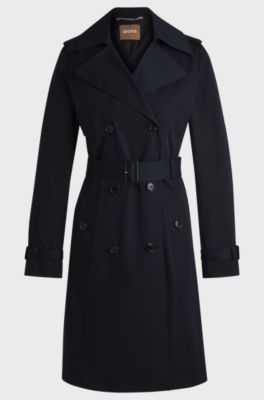 Double-breasted trench coat with buckled belt, Dark Blue