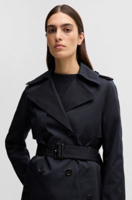 Double-breasted trench coat with buckled belt, Dark Blue