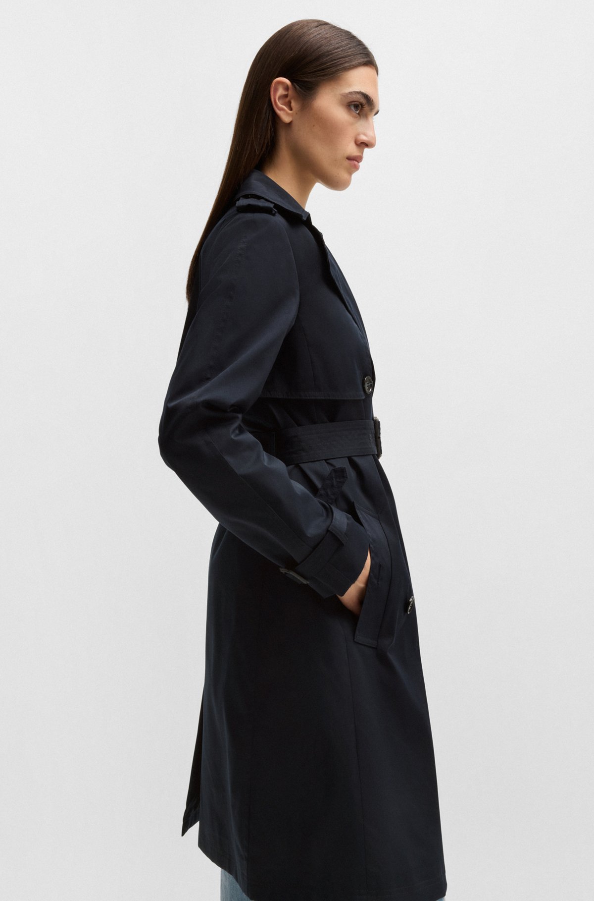 BOSS - ダブルブレスト トレンチコート バックル付きベルト BOSS - ダブルブレスト トレンチコート バックル付きベルト