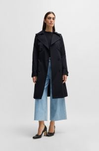 Trench croisé avec ceinture à boucle, Bleu foncé