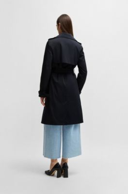 Double-breasted trench coat with buckled belt, Dark Blue