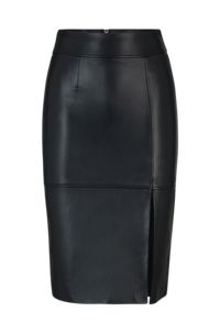 Slim-fit pencil skirt in leather, Black