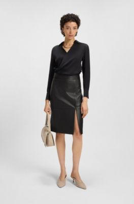 Slim-fit pencil skirt in leather, Black