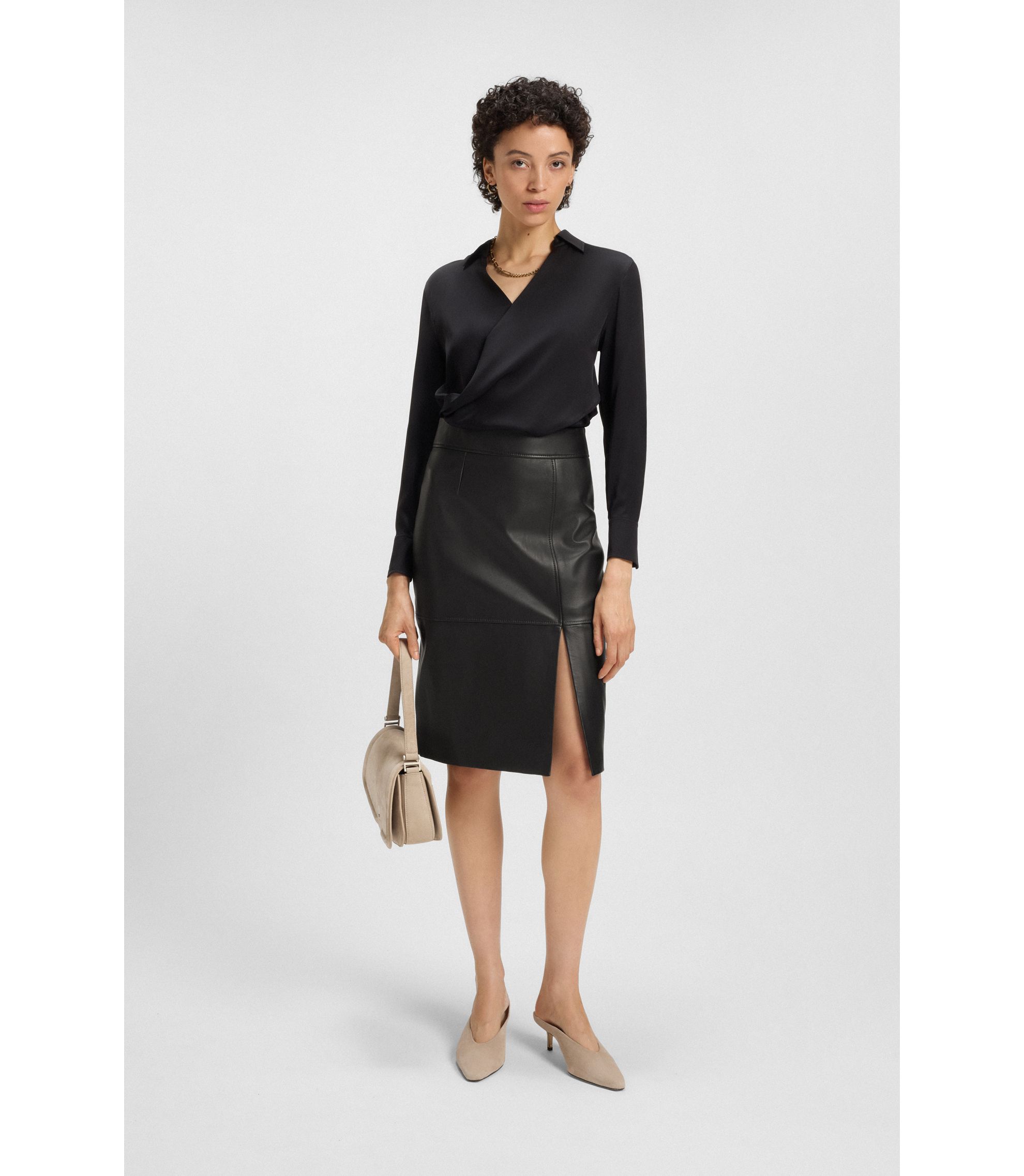 BOSS - スリムフィット ペンシルスカート レザー - ブラック