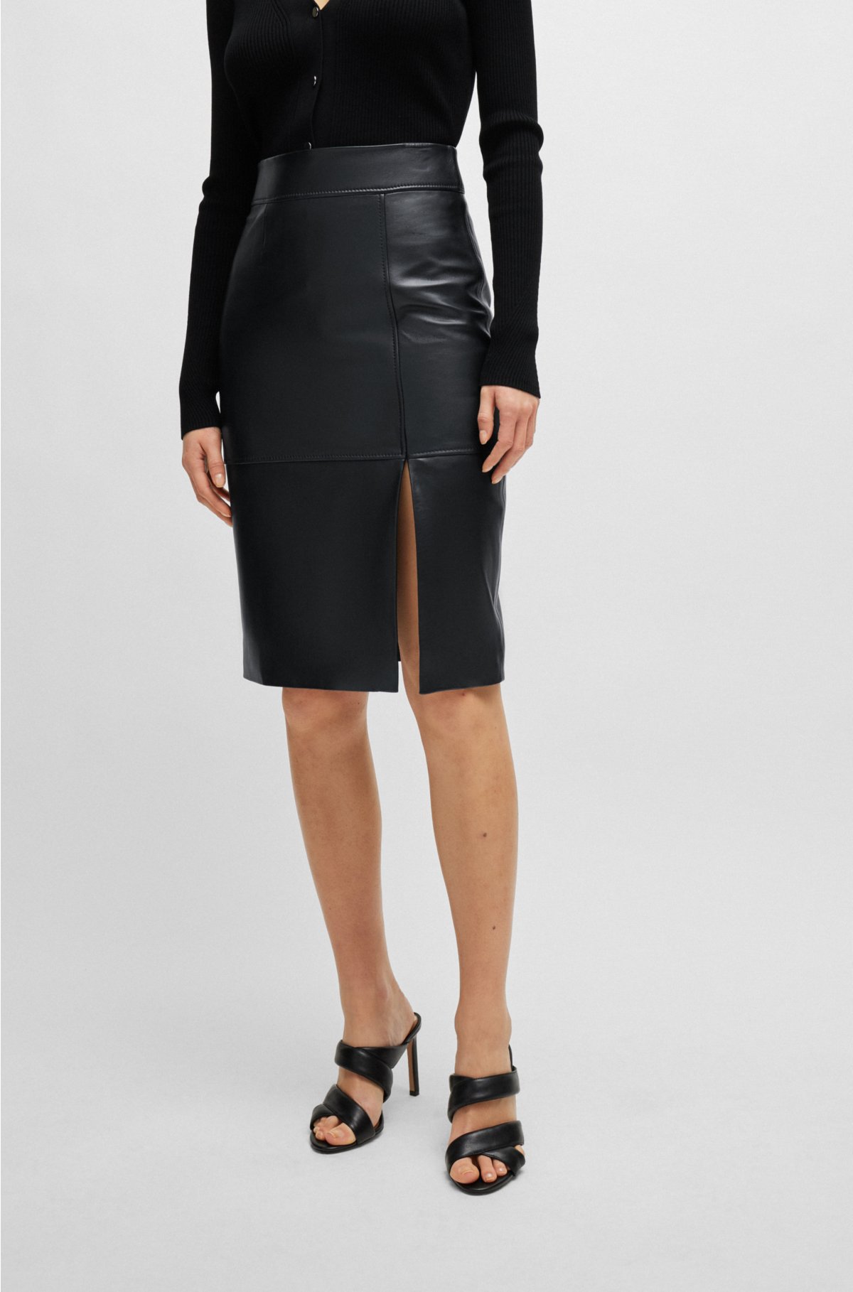 BOSS - Slim-fit pencil skirt in leather