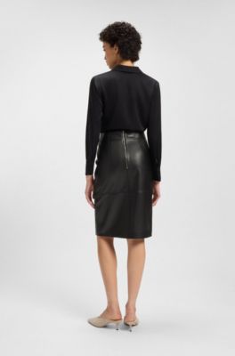 Slim-fit pencil skirt in leather, Black