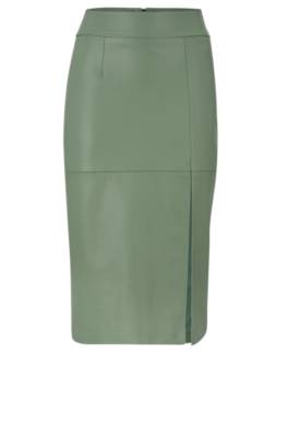 Hugo Boss Selrita Green Lambskin-Leather Pencil Skirt with