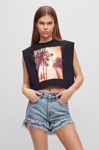 Cropped slim-fit tank top in stretch cotton