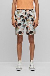 Stretch-cotton regular-fit shorts with seasonal print, Blue Patterned