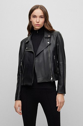 Slim-fit jacket in naturally tanned leather, Black