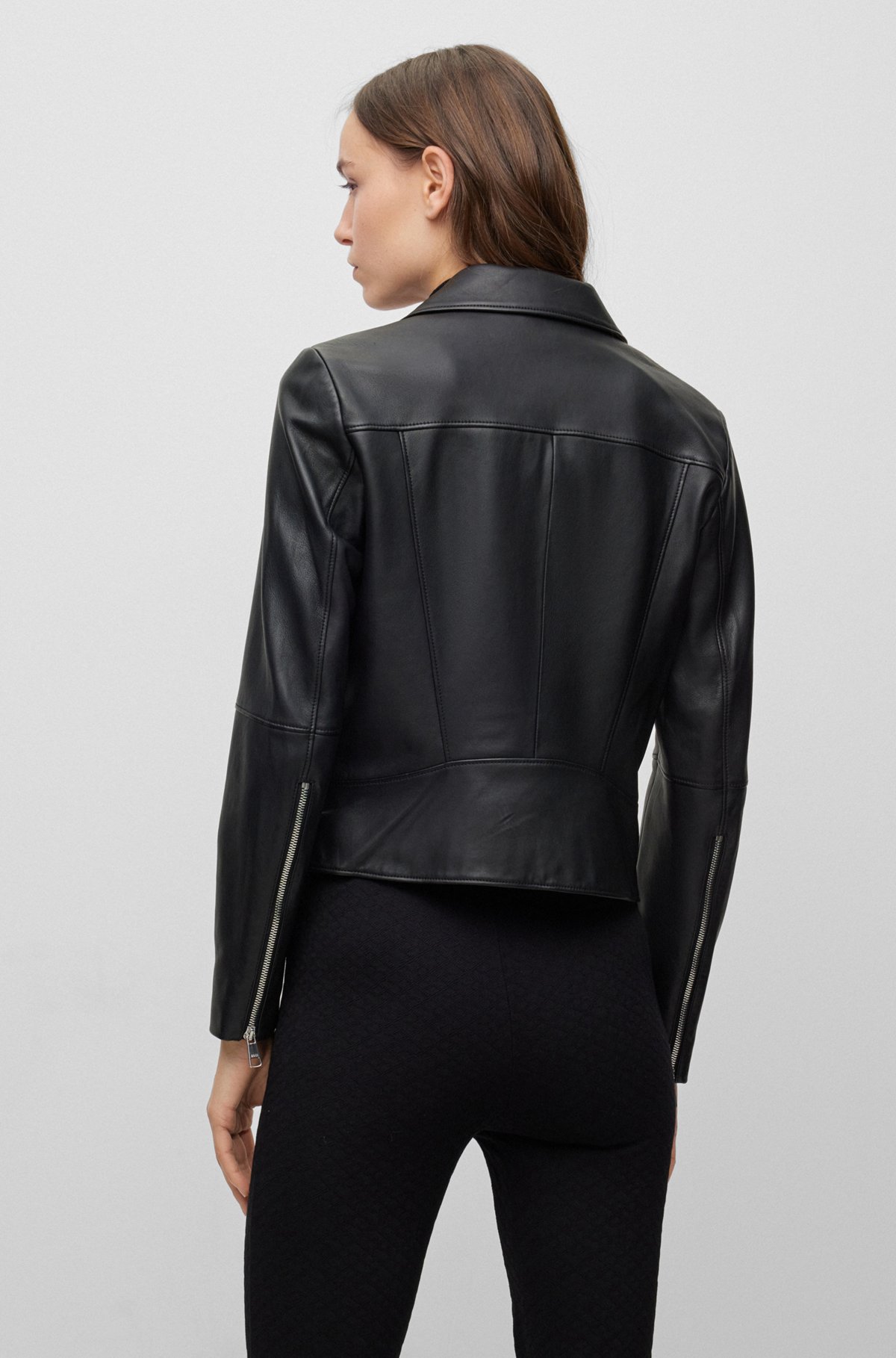 Slim-fit jacket in naturally tanned leather, Black