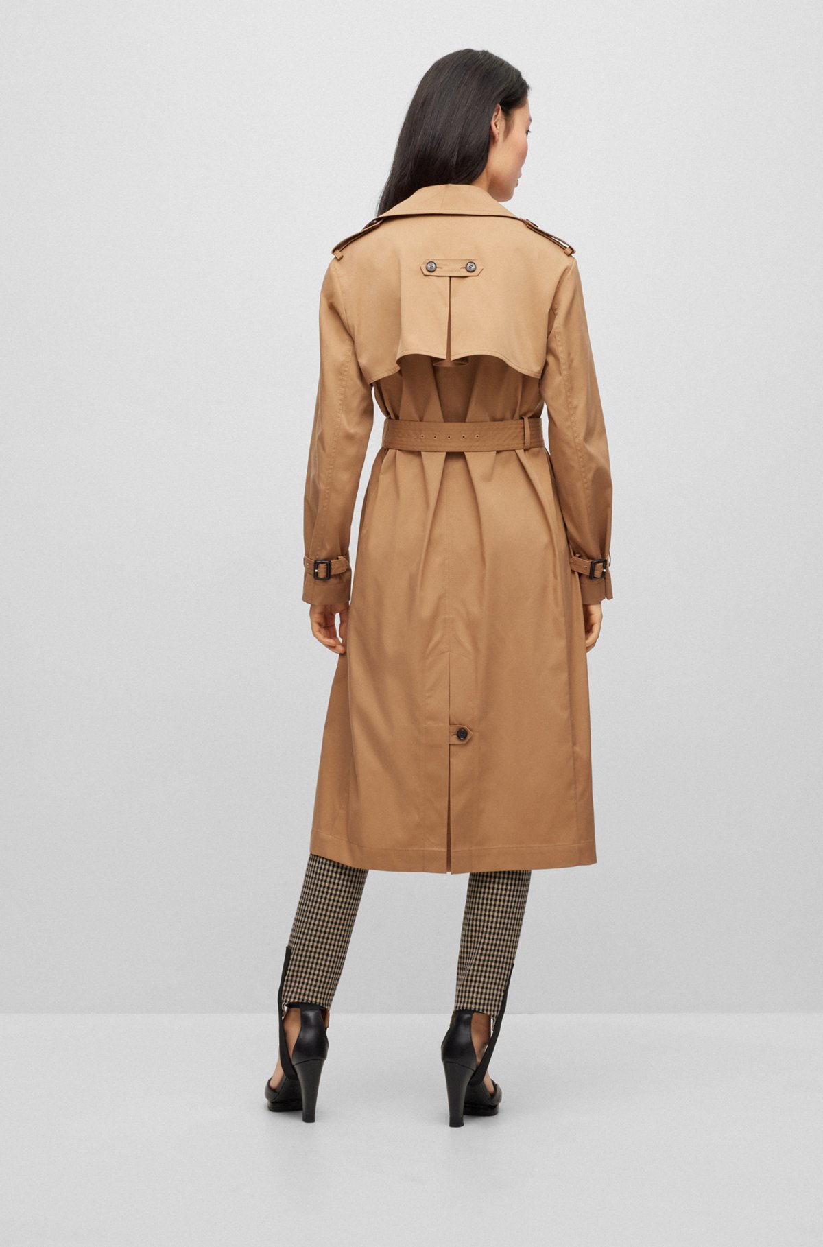 Double-breasted trench coat with belted closure, Beige