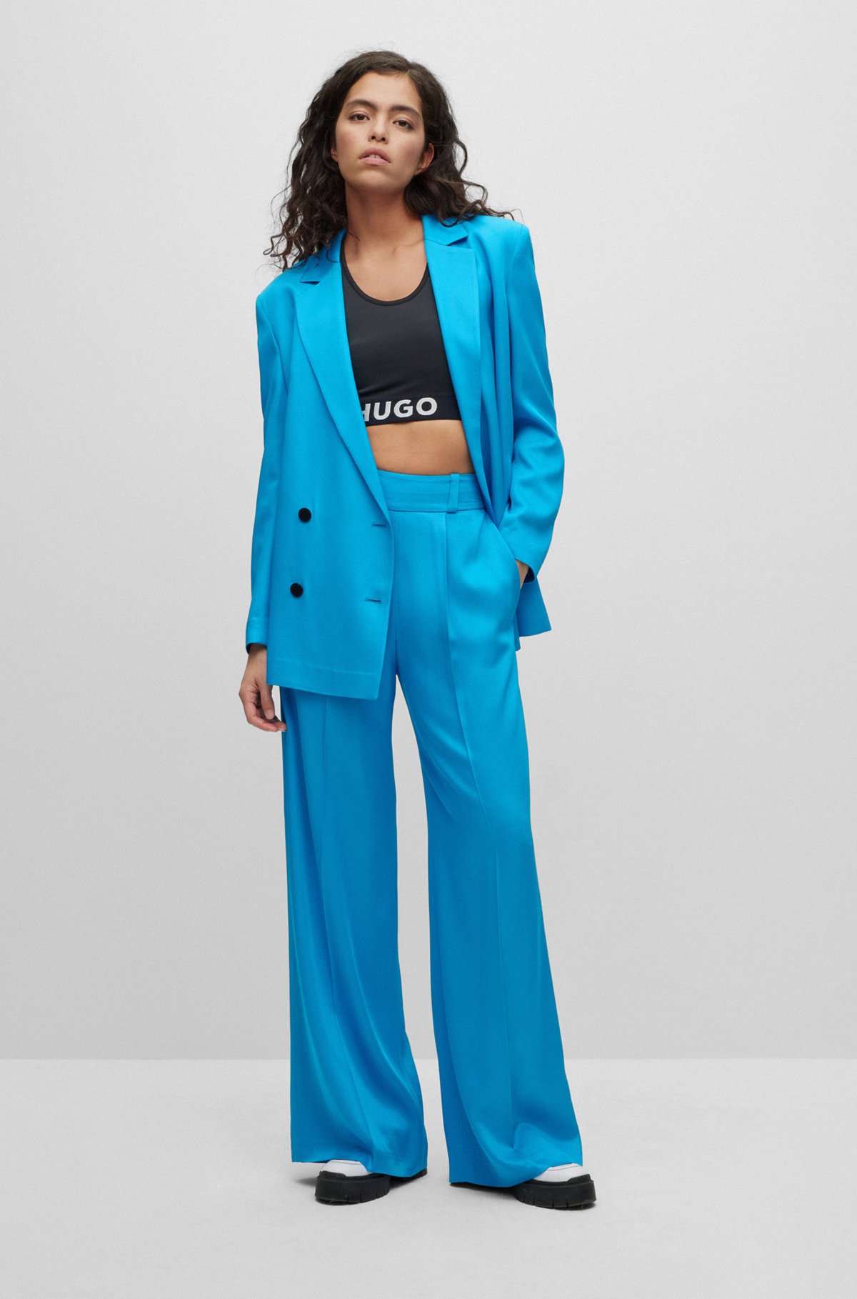 HUGO - Wide-leg relaxed-fit trousers with rear logo waistband