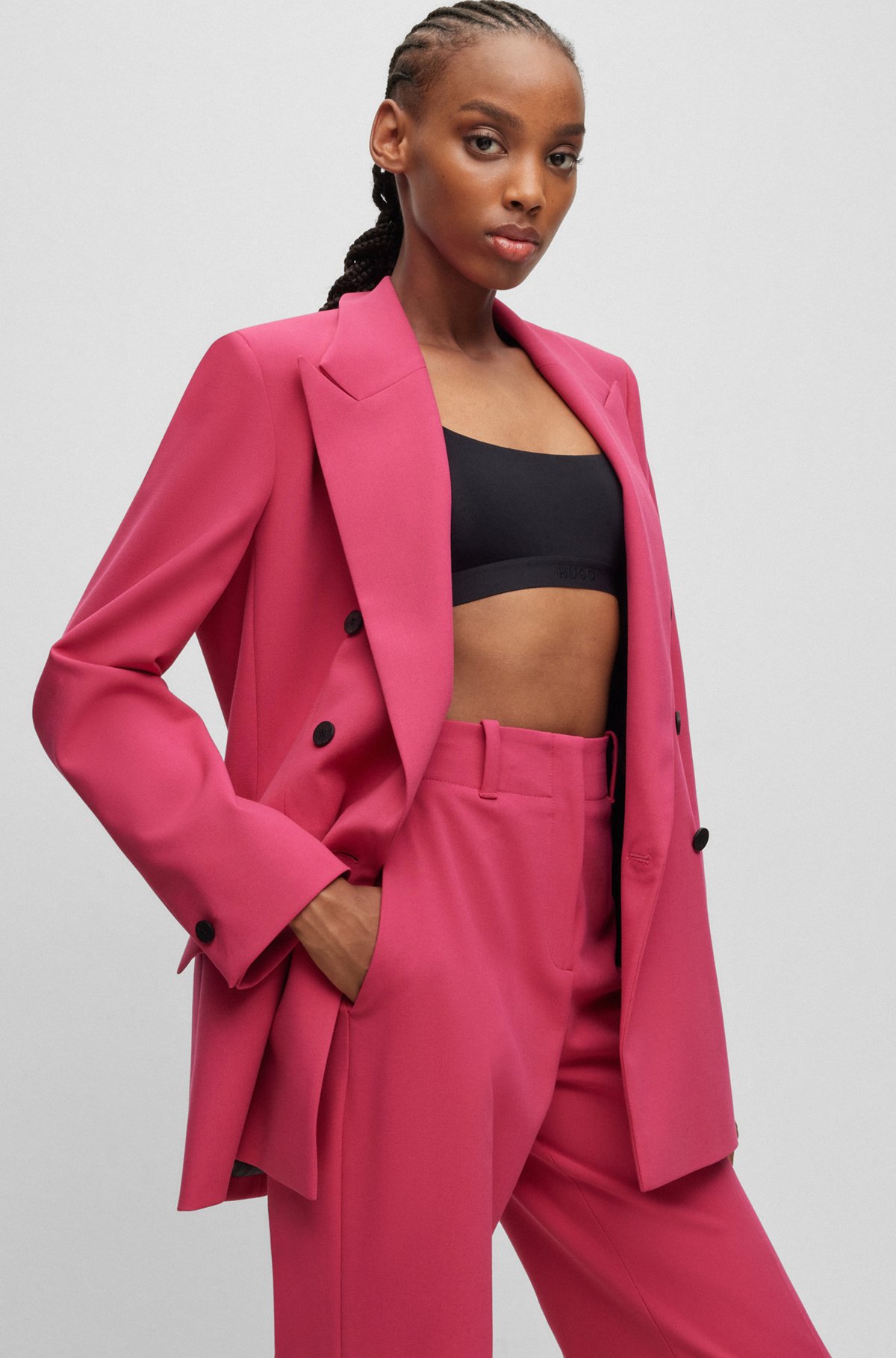 Relaxed-fit jacket with double-breasted closure, Dark pink