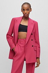 더블 브레스트 클로저 릴랙스 핏 재킷, 다크 핑크