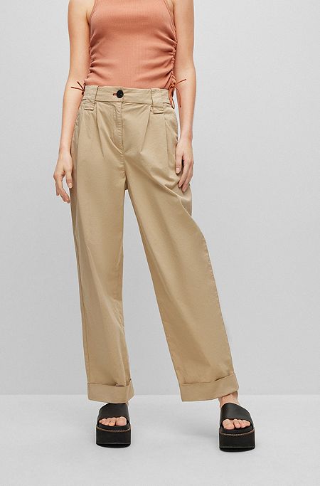 Chino Relaxed Fit en coton stretch, à taille haute, Beige