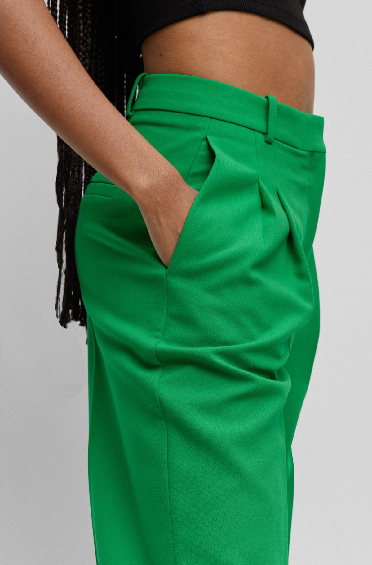 Relaxed-fit wide-leg trousers with front pleats, Green