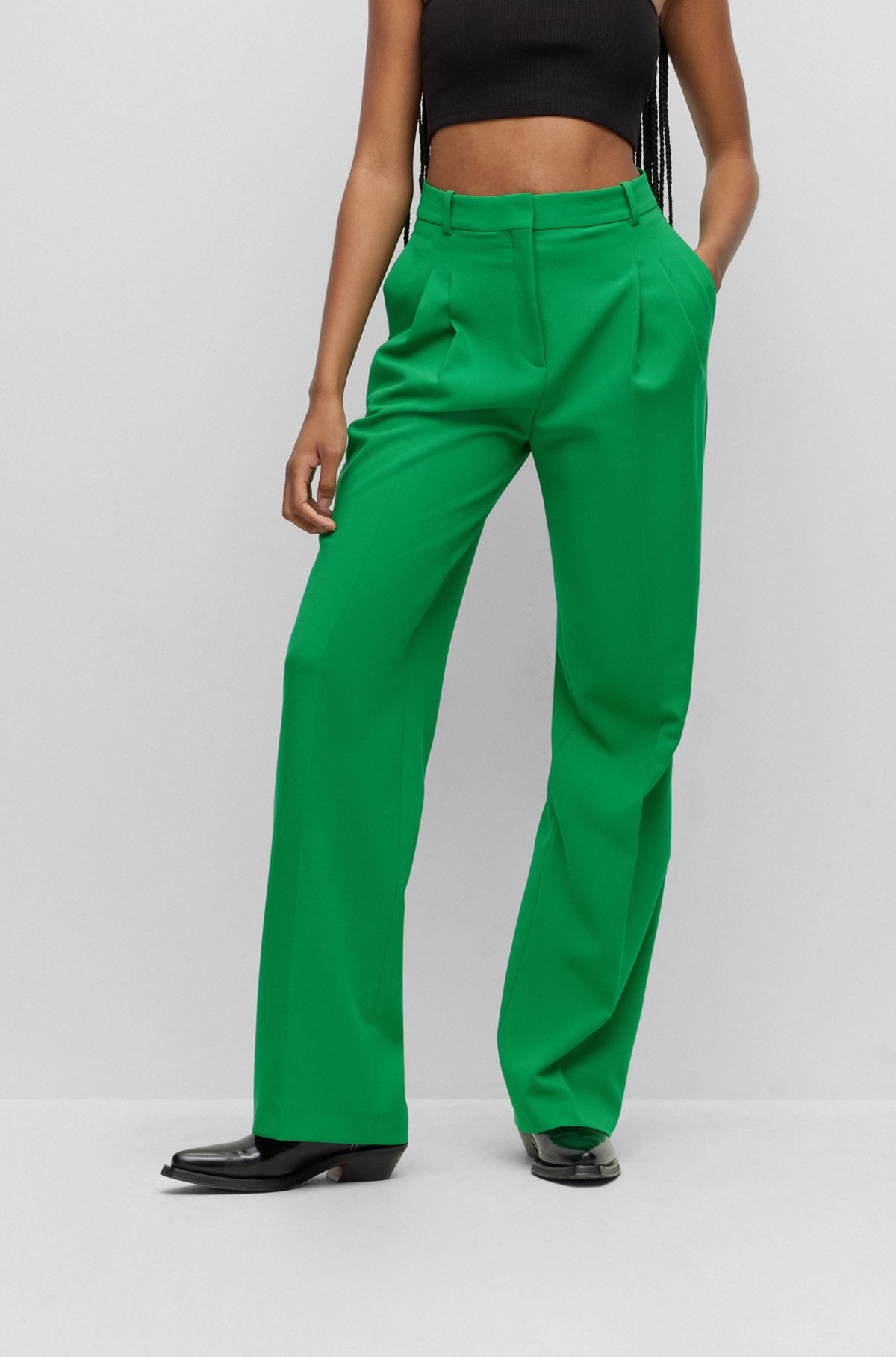 HUGO - Relaxed-fit wide-leg trousers with front pleats