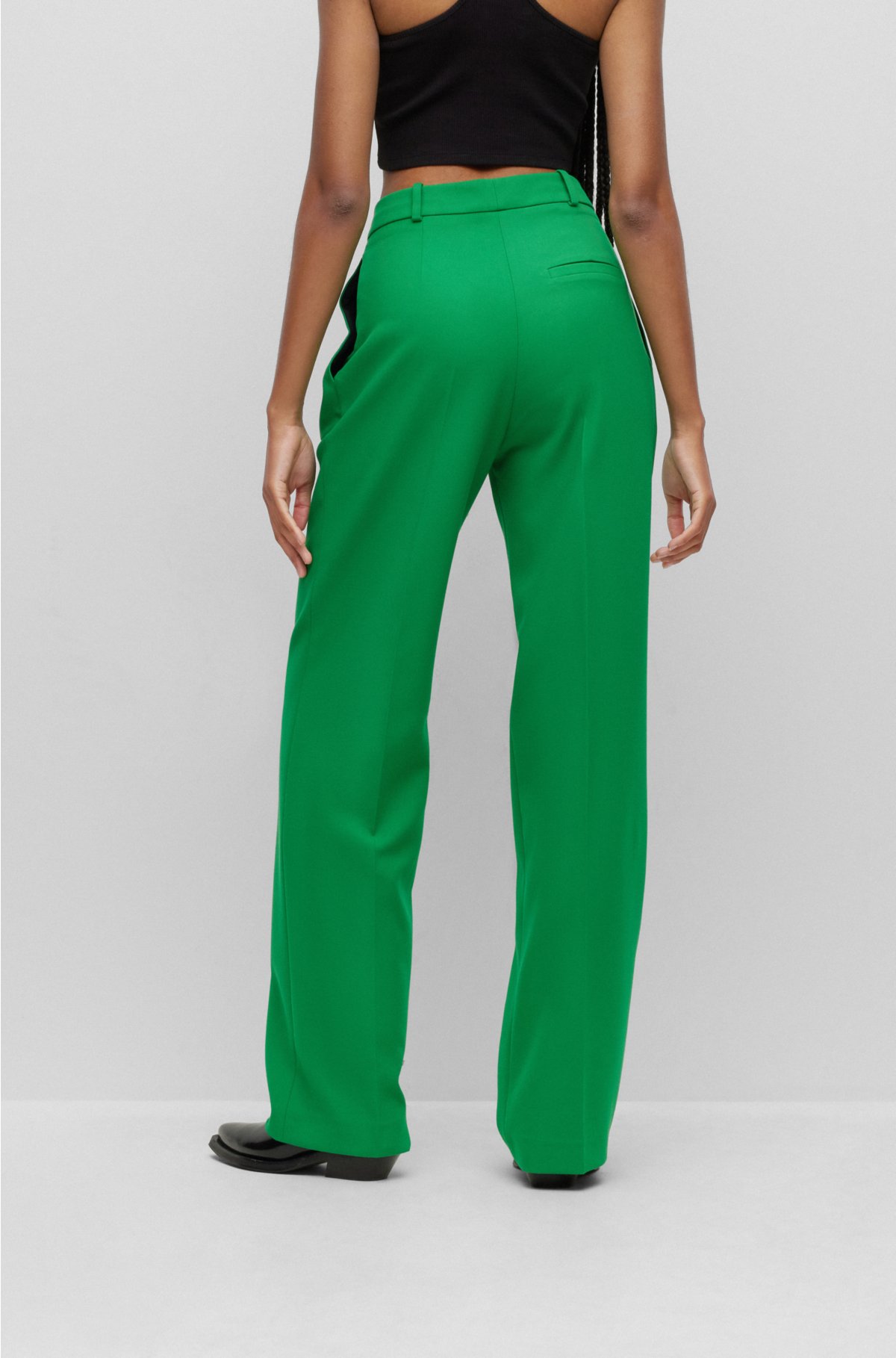 Relaxed-fit wide-leg trousers with front pleats, Green