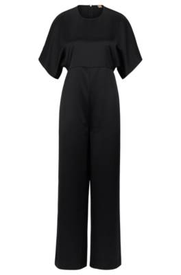 Hugo Boss Short-sleeved Slim-fit Jumpsuit In Satin In Black | ModeSens