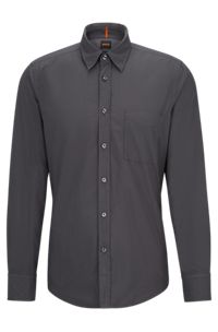 Regular-fit shirt in organic-cotton poplin, Dark Grey