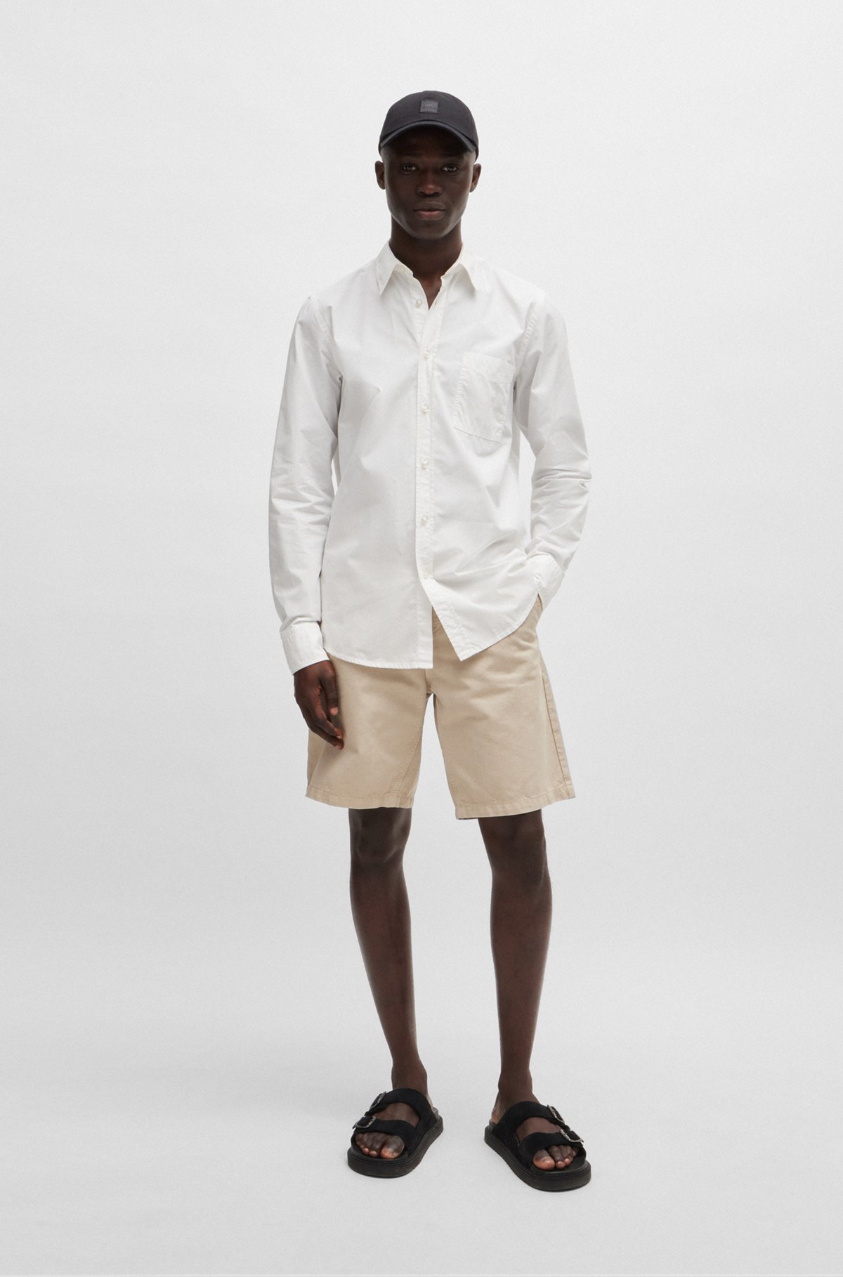 Regular-fit shirt in organic-cotton poplin, White