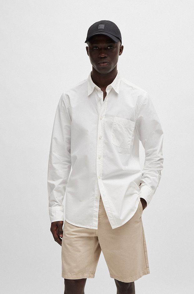 Camicia regular fit in popeline di cotone biologico, Bianco