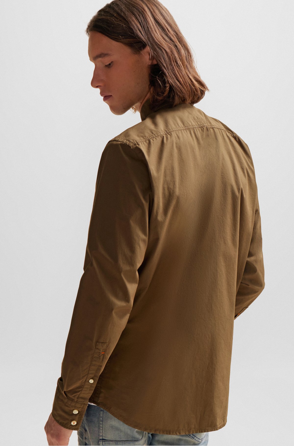 Regular-fit shirt in organic-cotton poplin, Dark Brown