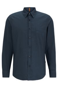 Regular-fit shirt in organic-cotton poplin, Dark Blue