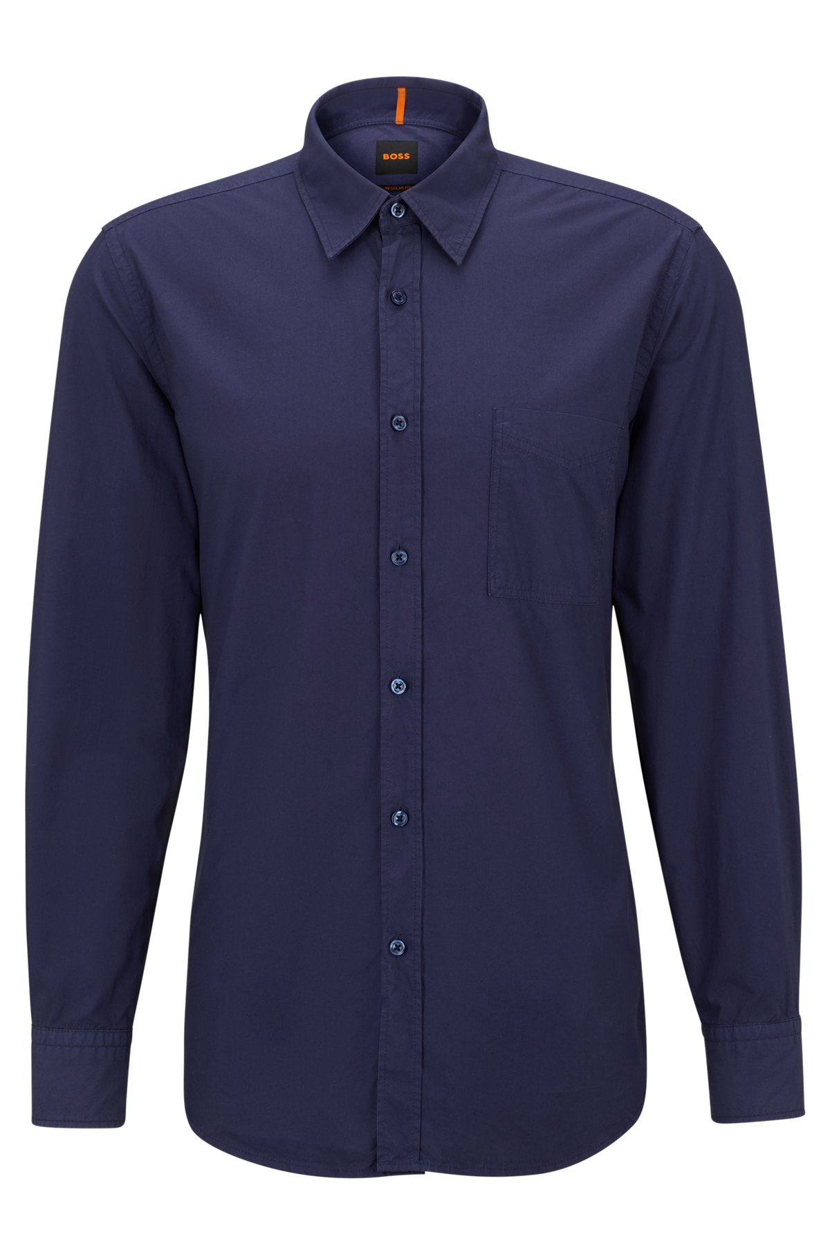 Regular-fit shirt in organic-cotton poplin, Blue