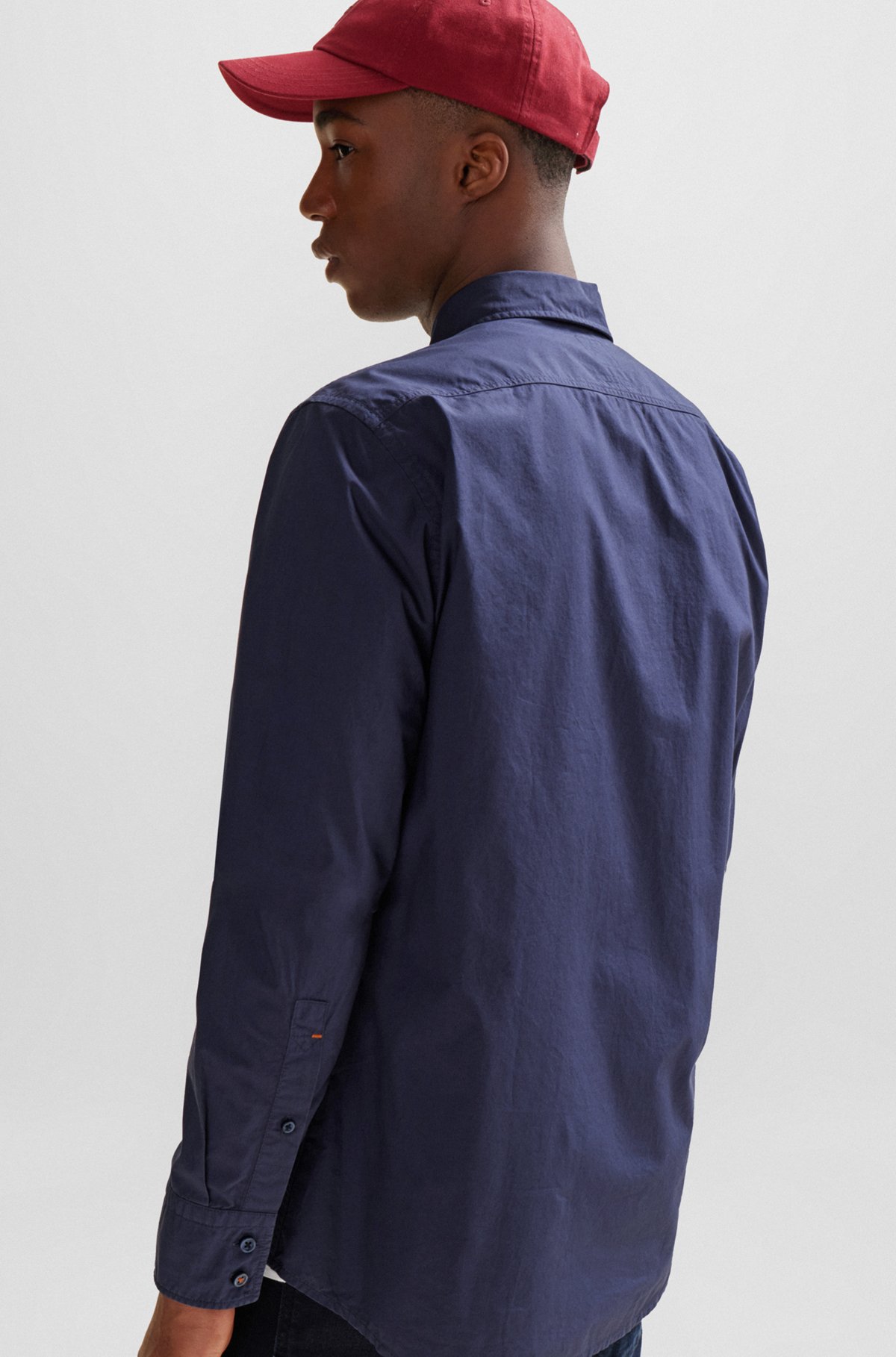 Regular-fit shirt in organic-cotton poplin, Blue