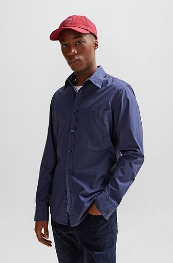 Camicia regular fit in popeline di cotone biologico, Blu