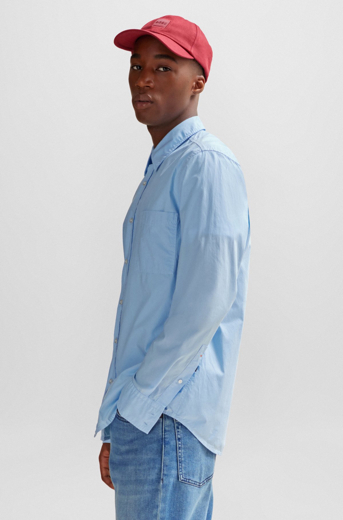 Regular-fit shirt in organic-cotton poplin, Light Blue