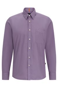 Regular-fit shirt in organic-cotton poplin, Purple