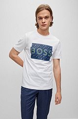 Cotton-jersey regular-fit T-shirt with mixed prints, White