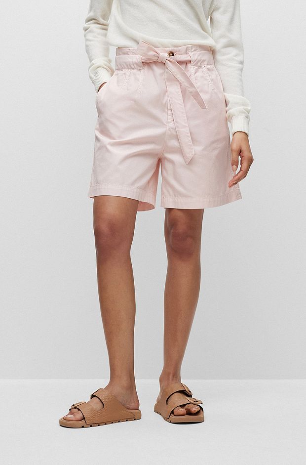 Relaxed-fit high-waisted shorts in cotton twill, light pink