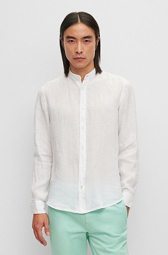 Regular-fit overhemd van linnen canvas, Wit