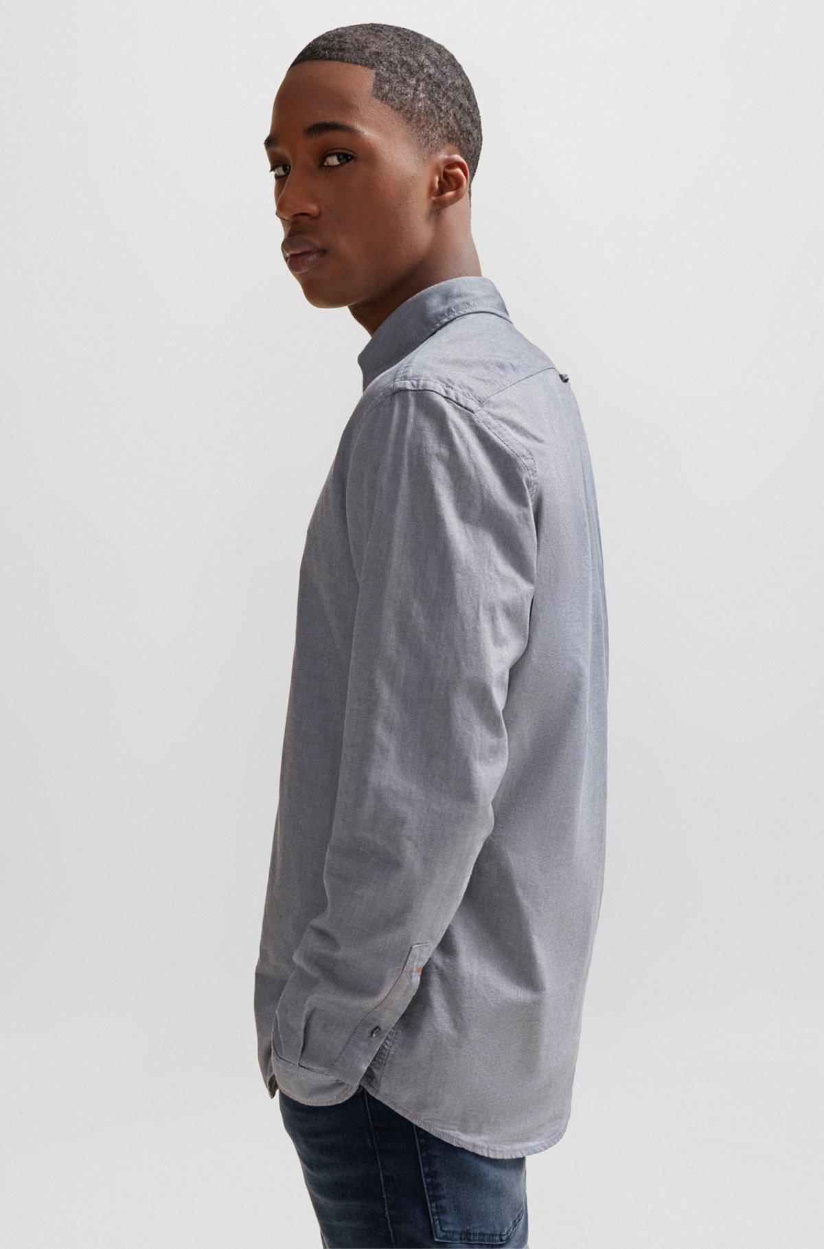 Regular-fit shirt in organic Oxford cotton, Grey