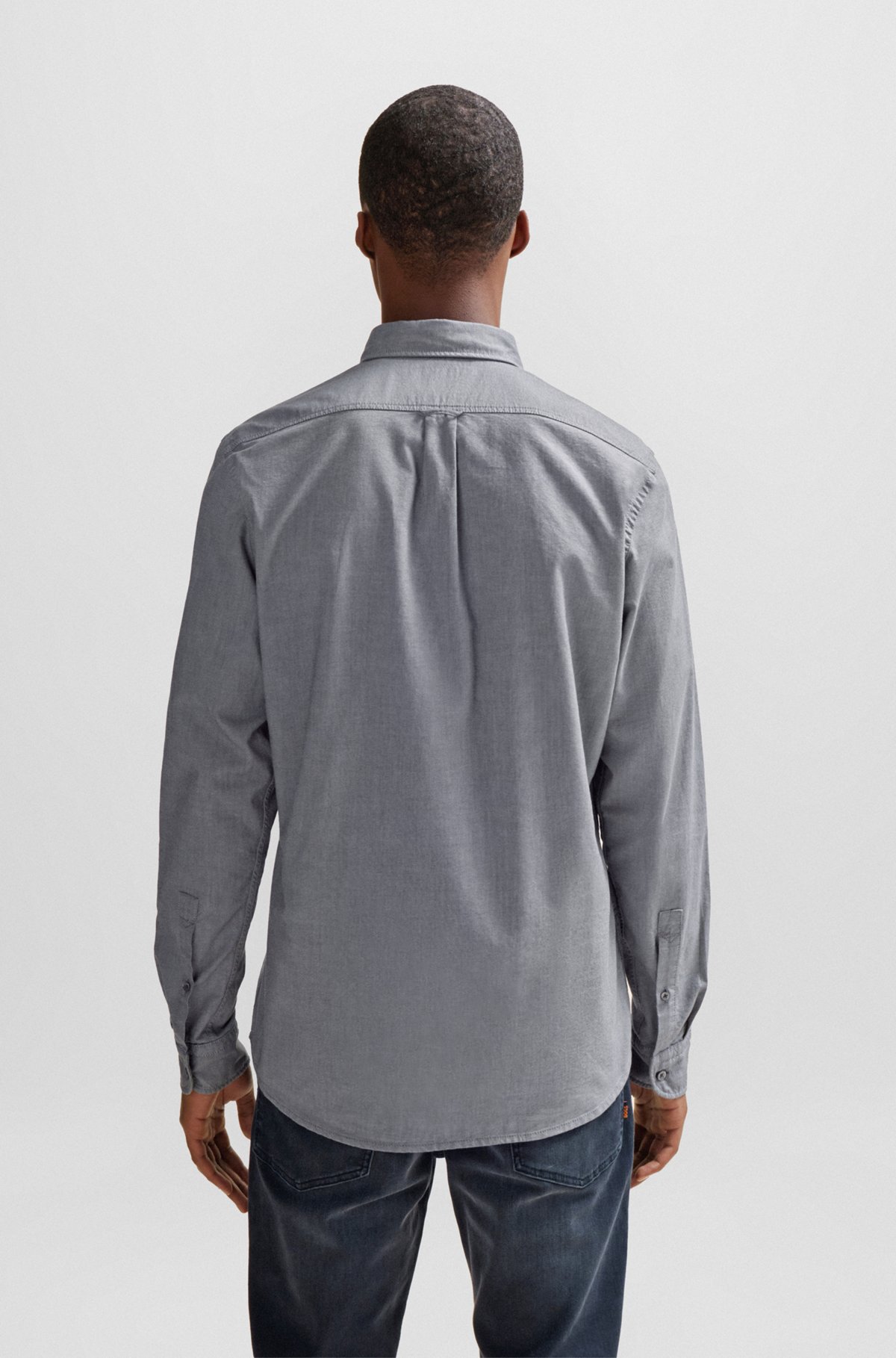 Regular-fit shirt in organic Oxford cotton, Grey