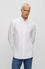 Regular-fit overhemd van biologische Oxfordkatoen, Wit