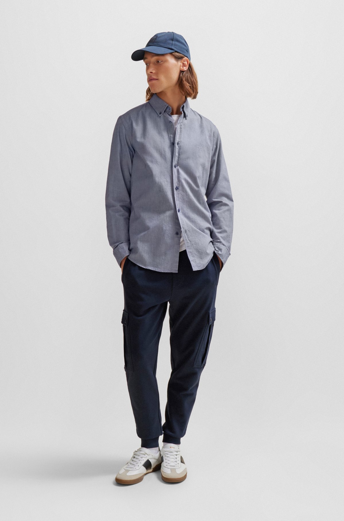 Regular-fit shirt in organic Oxford cotton, Blue