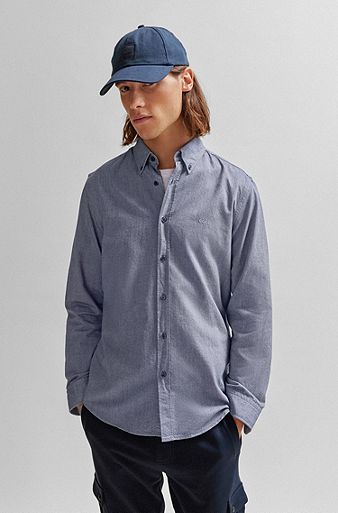 Camisa de ajuste regular em algodão orgânico Oxford, Azul