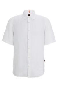 Regular-fit shirt in linen canvas, White