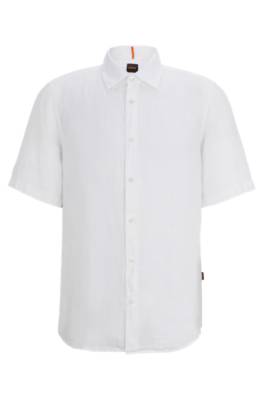 Hugo Boss Regular-fit Shirt In Garment-dyed Linen